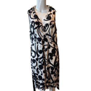 New York & Company Womens Floral Wrap Dress Tie Waist Sleeveless Black White XL